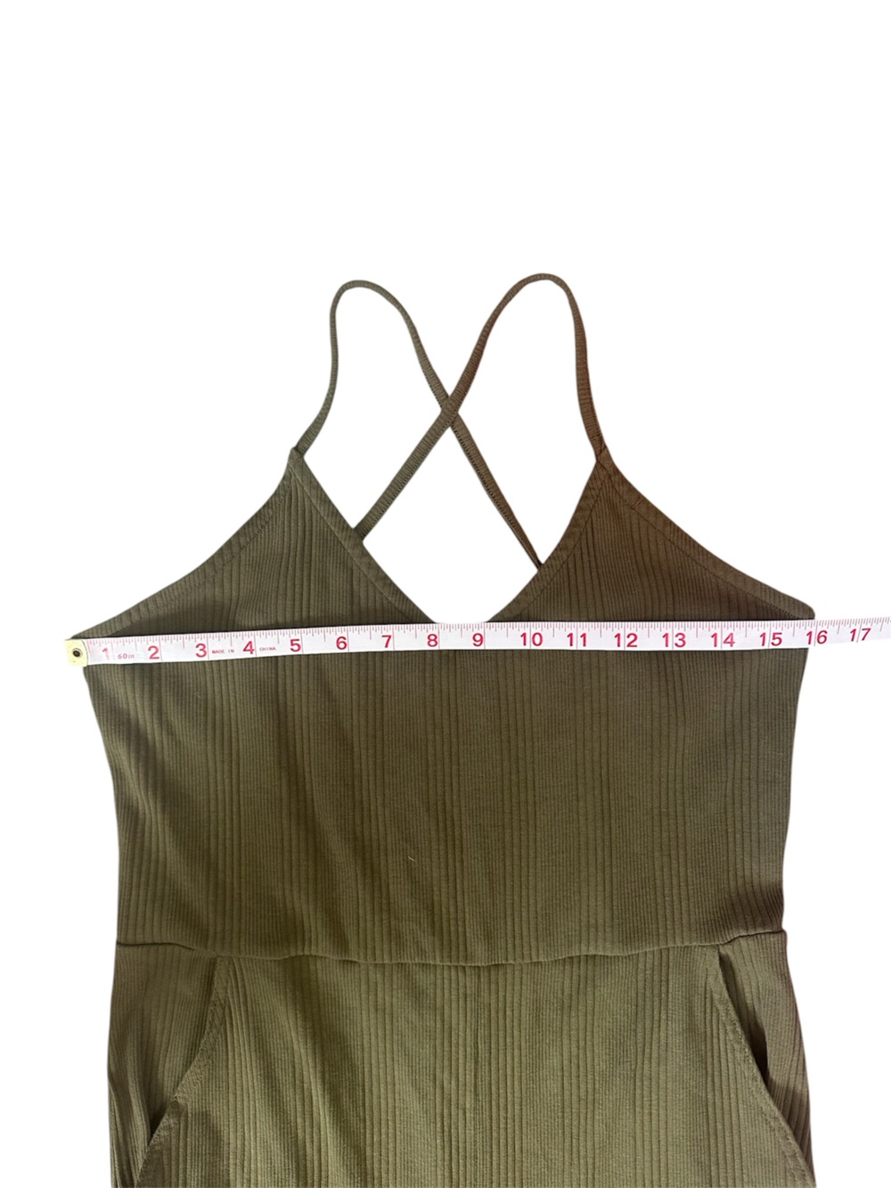 Aerie Kick It Olive Ribbed Crisscross Strap Flare Leg Jumpsuit size L - Picture 3 of 9